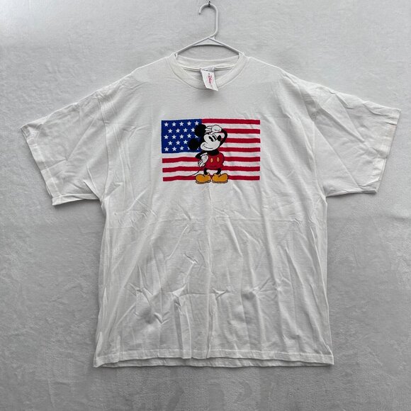 Disney Other - Vintage Disney T Shirt Mens 2XL White Mickey Mouse America Flag Cartoon Casual